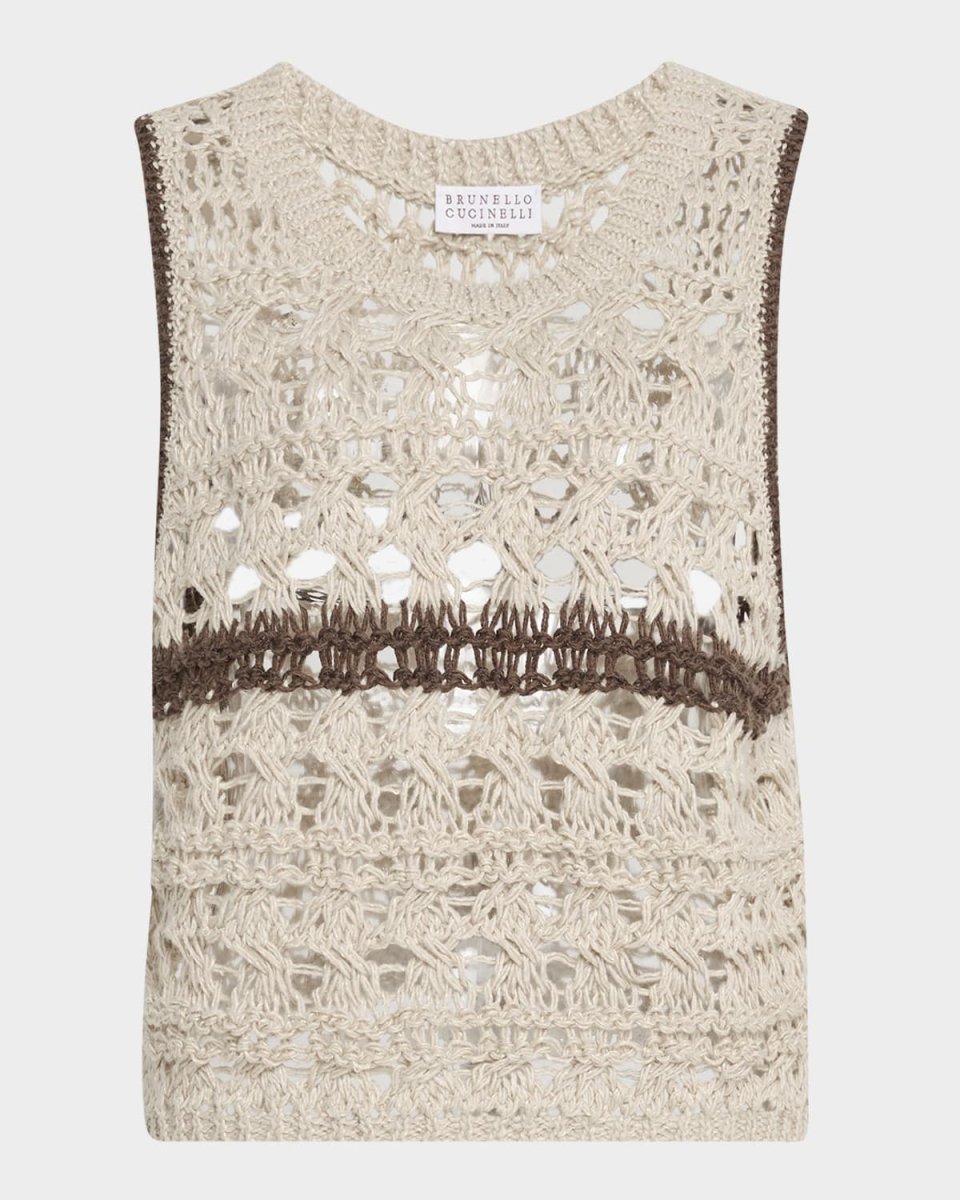 Contrast Stripe Open Knit Tank Top